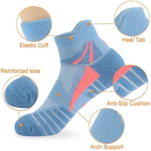 KOOOGEAR Running Trainer Socks Women 4-7,Womens Ladies Ankle Sports Socks Low Cut Anti Blister Cushioned Walking Cotton Socks 5 Pairs Colourful Breathable Wicking Non-slip Athletic Socks