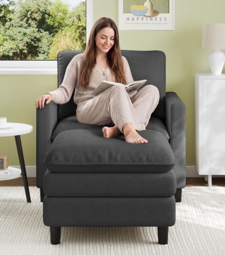 Image of Welzona 3-Layers Cloud Accent Chair with Ottoman, 33 inch Teddy Reading Chair