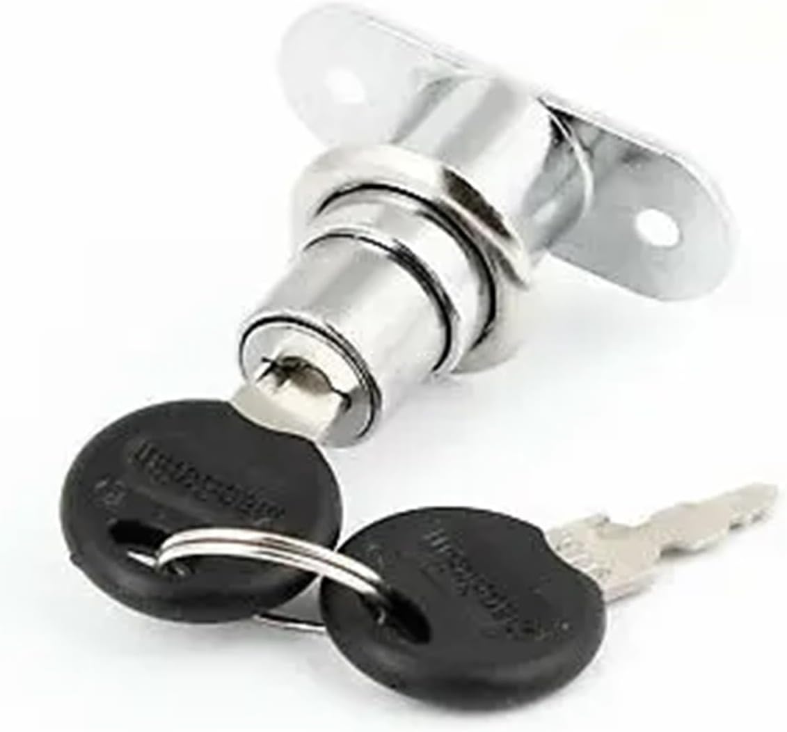 Silver Tone Metal Sliding Door Showcase 20mm Dia Cylinder Plunger Lock with 2 Keys 1Pcs