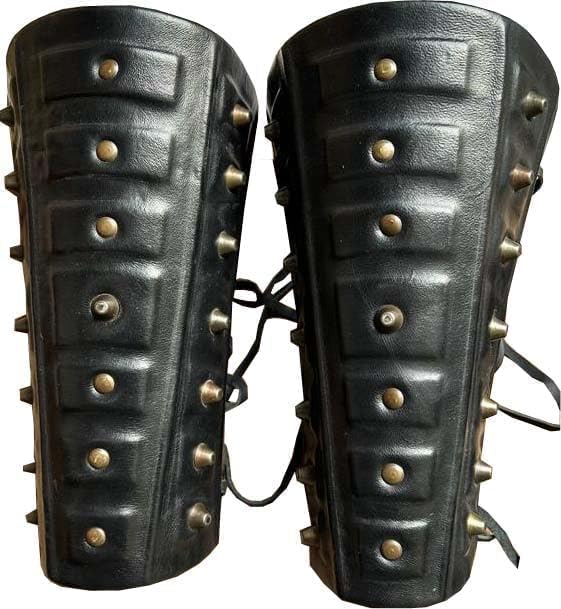 Generic Medieval Fight Club Medival Leather Samurai Leather bracers, LARP or Cosplay Leather and Metal Pair of bracers for Fantasy Cosplay, Accurate Replica-h7, Black