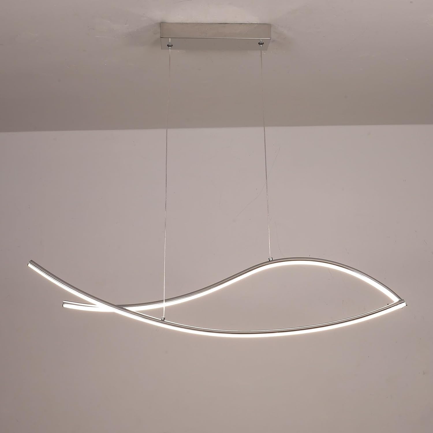 Fish Shape LED Pendant Lights, Modern Island Light Dimmable with Adjustable Color Temperature, Island Light Fixture for Kitchen, Dining Room, Shop (Chrome Plated, 33‘’ one Fish Pendant)