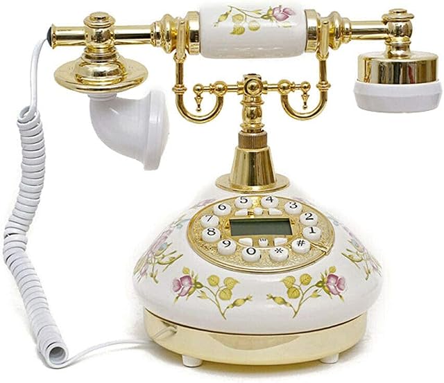 Designo New Replica Antique Telephone, Vintage Retro landline house home phone handset, corded machine Golden fashion 60s classic dial set BT antik