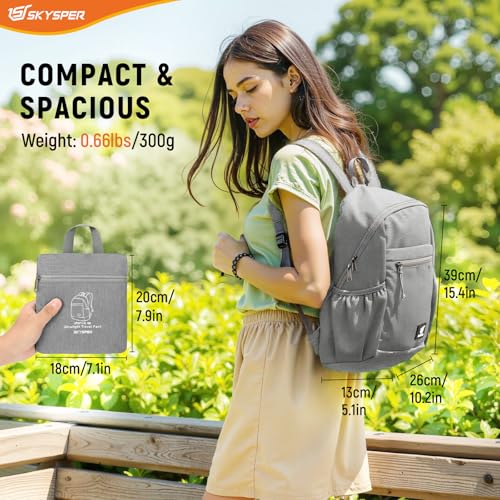 Image of SKYSPER Anti Theft Hiking Backpack, 18L RFID Packable Travel Daypack, Lightweight Foldable Back Pack for Walking Daytrip