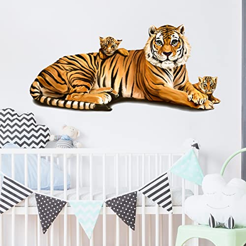 Royolam Cute Tiger And Cubs Wall Decal Nursery Jungle Animal Wall Sticker Removable Peel And Stick Waterproof Wall Art Decor Stickers For Kids Baby Classroom Living Room Playing Room Bedroom #TOP2