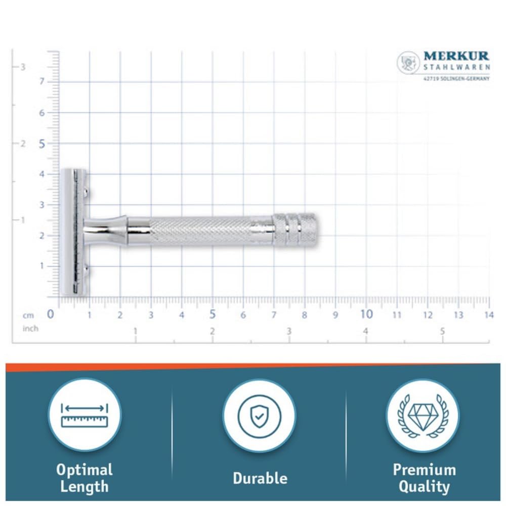 MERKUR 33C Double Edge Safety Razor, Three-Piece Design, Closed Comb, Short Handle, Bright Chrome Finish, Made in Germany