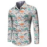Druck Shirt Herren Casual Gutaussehend Mode Revers Hemd Leichte Einzigartig Langärmeliges Tops Temperament Trend Vintage Streetwear BH-08 M