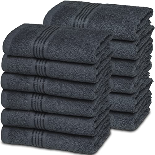 Belizzi Home Ultra Soft Cotton Washcloths, Contains 12 Piece Face Cloths 12x12 inch, Ideal for Everyday use Face Towels, Compact & Lightweight Multi Purpose Washcloths - Charcoal Grey