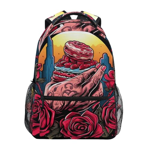 Sac à dos scolaire pour filles garçons grand modèle avec poches rose rouge