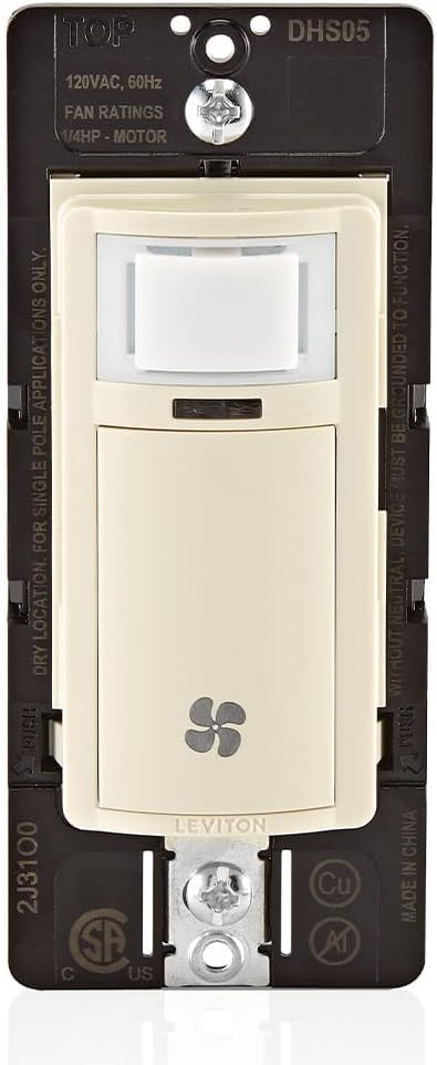 Image of Leviton Humidity Sensor Switch for Bathroom Exhaust Fan, Automate Ventilation, Air Circulation, Moisture Control, HP, Single Pole, DHS05-1LT, Light Almond (Pack of 10)