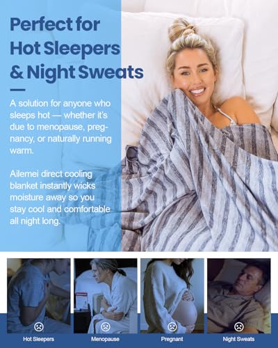 Image of Ailemei Direct Cooling Throw Blanket for Hot Sleepers,Double Sided Cold Effect, Lightweight Breathable Summer Blanket, Throw Blankets for Couch, Transfer Heat to Keep Body Cool Night Sweats,50 inchx70 inch
