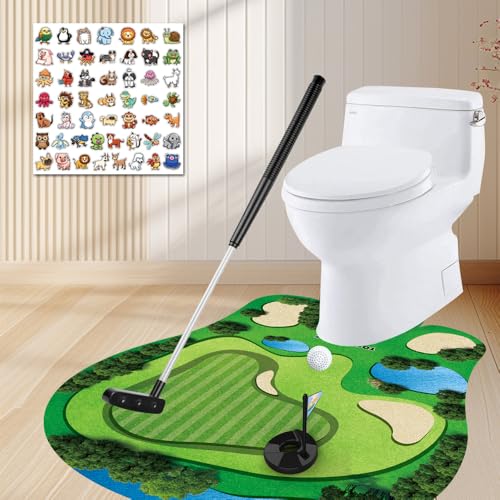 Fun Bathroom Mats Toilet Piano Musical Mat Artistic Piano Sound Effect Rug Mini Golf Game Mat with Practice Mats Golf Club 2 Balls Suitable for Toilets Bathrooms Apartments (Color Golf Mat)