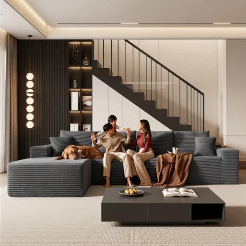 Image of 96 inch Sectional Couches for Living Room Cloud Couch Sofa with L-Shape Upholstered Boneless Couchs Modern Modular Sectional Couch with Chaise (Dark Grey, 136 inch L Shaped with Left Facing Chaise)