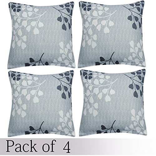 Image of HOKIPO Polyester Blend Stretchable Cushion Cover 16 inch x 16 inch, Pack of 4 (AR-4098-D12*4),Grey