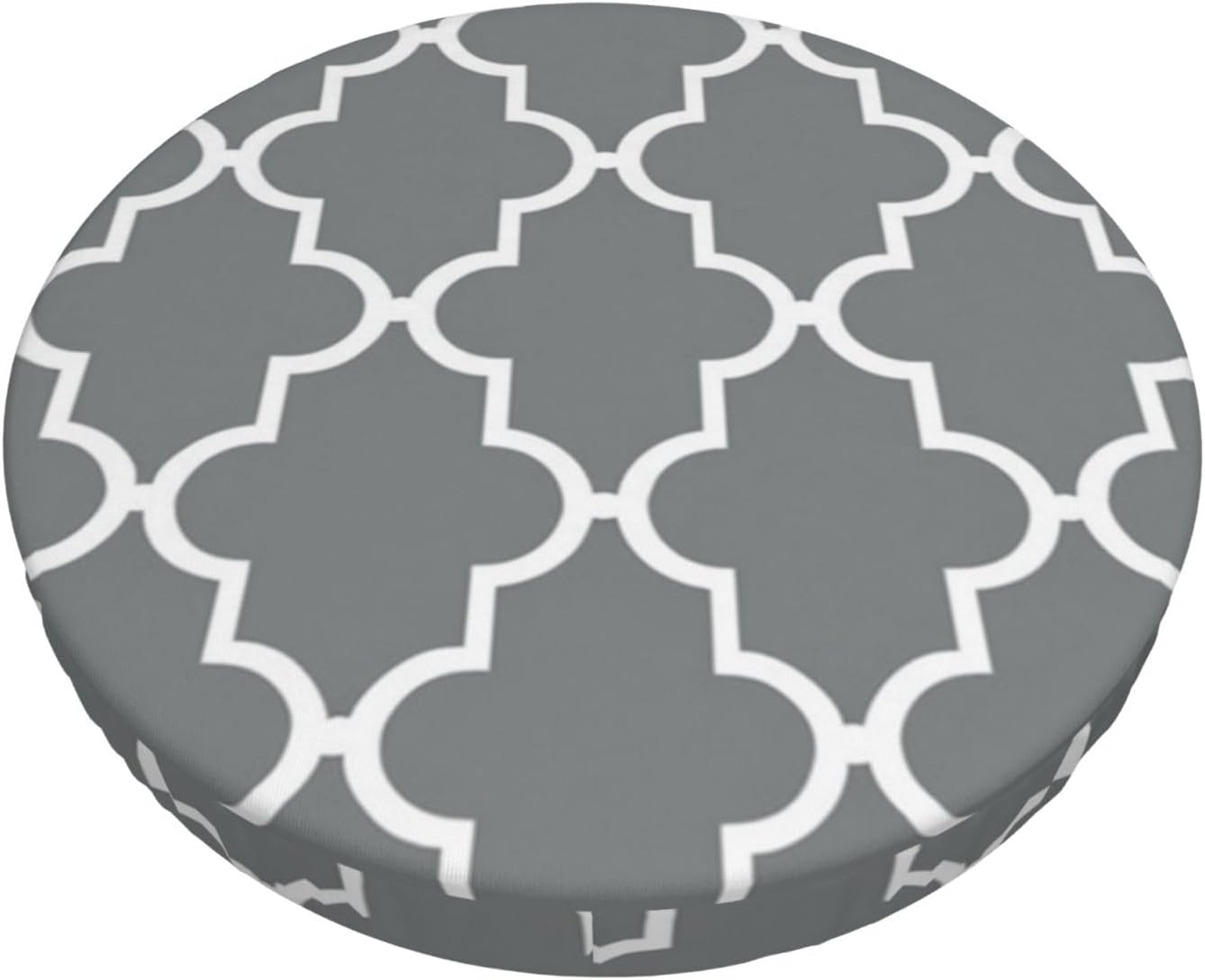 Bar Stool Cover Round Elastic Stool Cushion Covers Quatrefoil Grey Bar Chair Cover Washable Stool Cushion Slipcover Stretch Stool Seat Covers for 12-14 Inch Chair