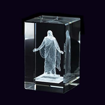 Lifebeats Christus Statue Laser Engraved Crystal Cube by Ringmasters