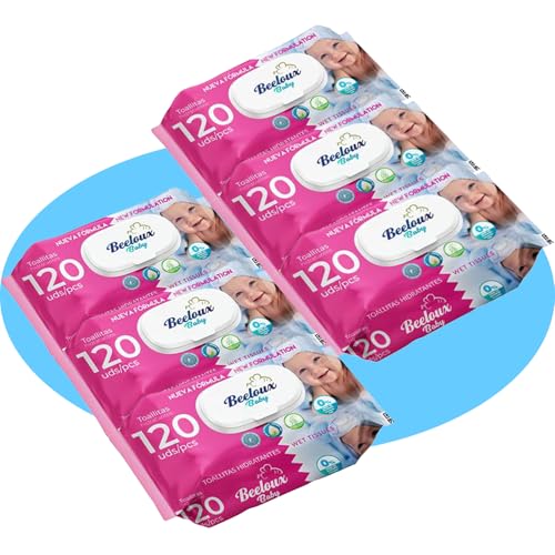 BESTLINE Lot de 6 paquets de 120 lingettes humides pour bébé, soin et hydratation en profondeur, idéales pour la peau sensible, parfum frais et agrumes, Baby Pink, 6 paquets de 120 unités, 720