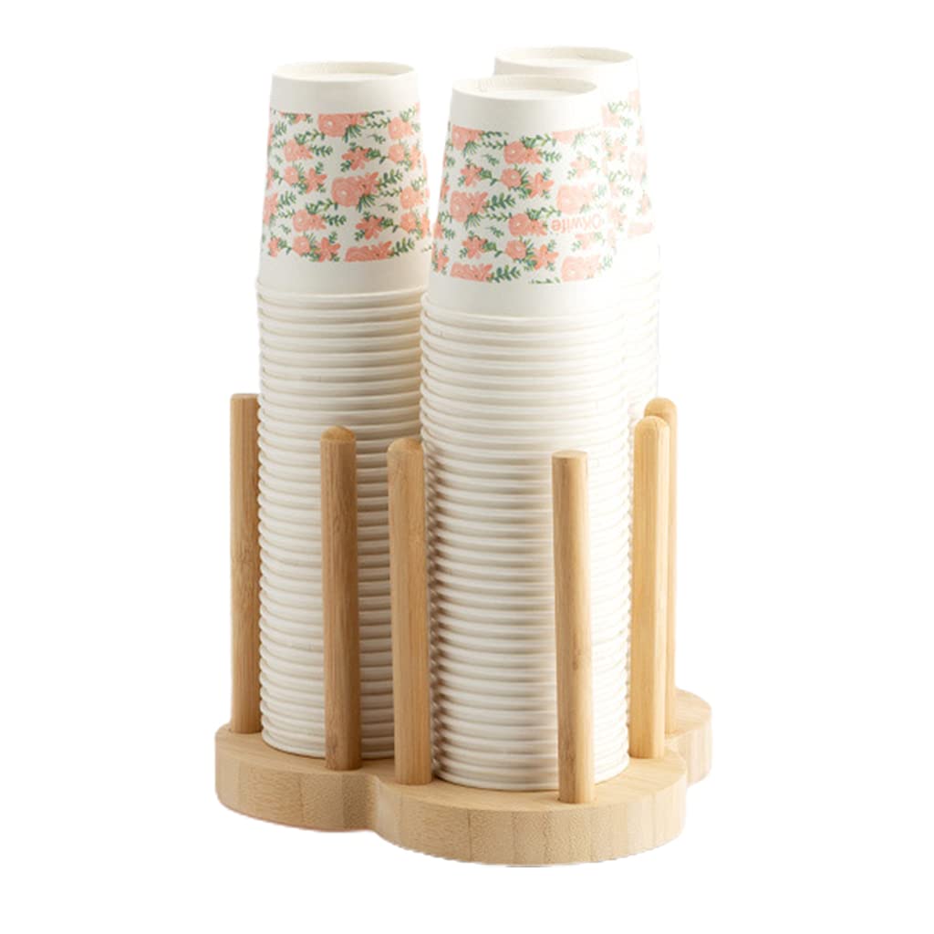Kalttoy Disposable Cup Storage Holder Rack Shelf Water Tea Cups Wood Dispenser with Longer Stick Mug Display Stand Organizer