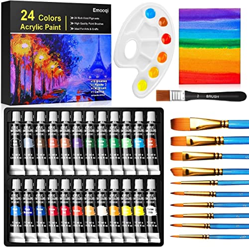 Acrylic-Paint-Set-Emooqi-2412ml04oz-Rich-Pigment-Colors-with-11-Art-Brushes-Paint-Palette-Painting-Canvas-Quick-Dry-Paints-for-Hobby-Painters-Professionals-Canvas-Wood-Rock-Ceramic-Paint
