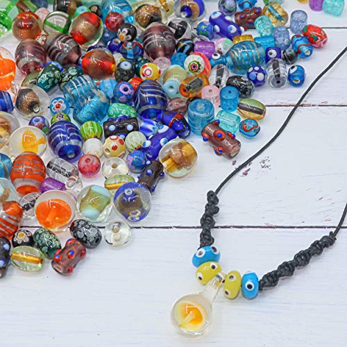 Fun-Weevz 50-60 Pcs Assorted Glass Beads For Jewelry Making Adults, Large And Small Bulk Glass Beads For Crafts, Craft Lampwork Murano Bead Mix For Bracelets And Necklaces, Crafting Supplies Kit #TOP6