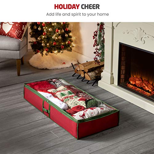 Zober Non Woven Under-Bed Christmas Gift Wrap Storage & Decoration Bag Pvc Cover, Slim Compact Wrapping Paper Holiday Storage, Reinforced Handles For Easy Carrying #TOP6