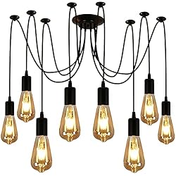 Lampara Araña Para Techo DELIPOP Lampara de Araña de Techo Vintage, Lámpara Spider con 8 Brazos, Ajustable DIY Candelabro Colgante de 1,5 m, para Comedor Dormitorio Salón (Bombillas No Incluidas)