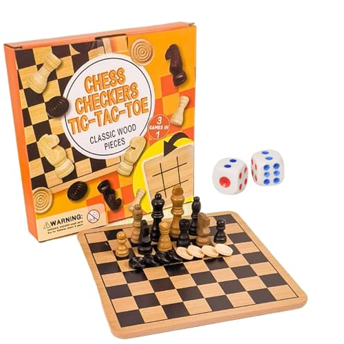 Juego de de Viaje | Juego de y Damas | Juego Divertido, Tablero de Madera de Doble Cara para Jugar al Aire Libre en Familia en casa