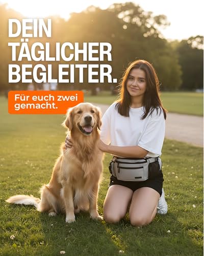 ZAUBERPFOTE Gassi Tasche 'Atlas' - Premium Leckerlitasche für Hunde - Inkl. YKK® Zipper & Leinenhalterung - Bauchtasche für Hundezubehör - Für Gassi, Wanderungen & Hunde Training