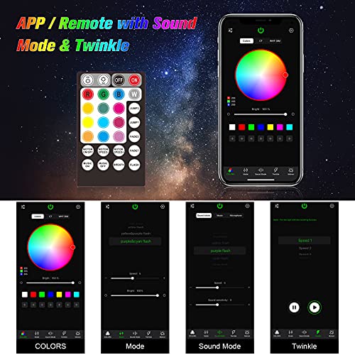 Image of CHINLY Twinkle 400pcs 9.8ft 0.03in Starlight Headliner Fiber Optic Lights kit, Music Mode Bluetooth APP Control Remote, RGBW Star roof Lights for Star Headliner /Home Theater /Pool Ceiling