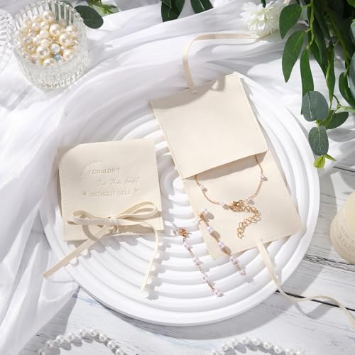 24 Pcs 8 Sets Bridesmaids Gift Pearl Jewelry Set Pearl Bracelet & Earrings, Jewelry Pouch with Bow Tie I Couldn't Tie the Knot Without You Wedding Bride Shower Gifts3