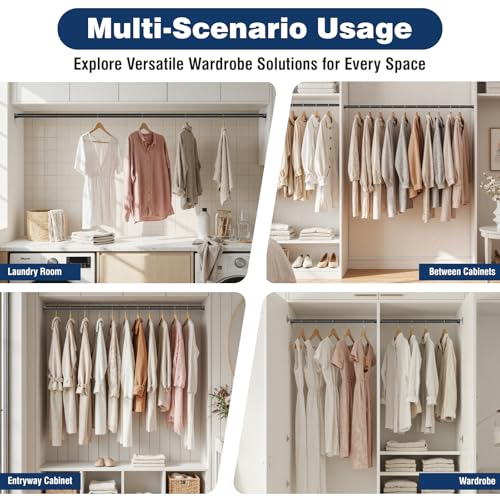 Image of Closet Rods for Hanging Clothes, 16-52 Inches 1.3 Inch Diameter,Black