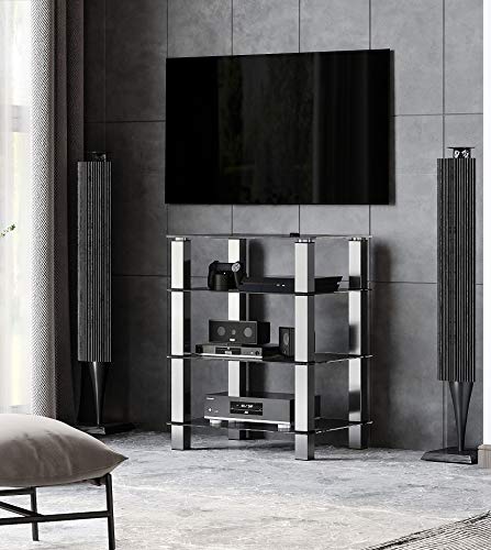 FITUEYES AV Component Media Stand Audio Rack 4-Tier Entertainment Shelves TV Stand for Entertainment Center Stereo Cabinet - Luxury Gray