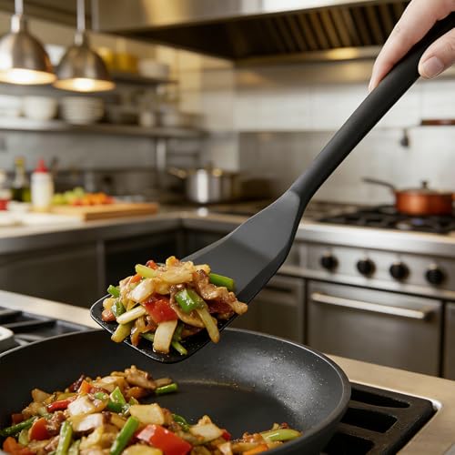 TIESOME 2-Pack Silicone Spatula Set for Cooking, Long Narrow Turner, Heat-Resistant Non-Stick for Pancakes, Omelettes, Eggs & Pizzas (Black + Grey) - Image 4