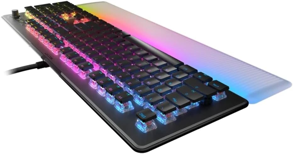 ROCCAT Vulcan II Max – Optical-Mechanical PC Gaming Keyboard with Customizable RGB Illuminated Keys and Palm Rest, Titan II Tactile Linear Switches, Aluminum Plate, 100M Keystroke Durability – Black