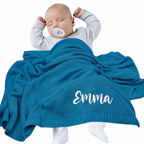 FPFNFSVI Copertina per neonati ricamata personalizzata, copertina in cotone personalizzata con nome ricamato, copertina morbida, confortevole e traspirante, regalo per neomamme