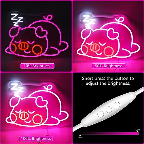 Image of Sleep Pink Cute Pig Neon Sign For Wall Decor Studio Bedroom Led Lights, Pink Gifts Decor Neon Signs Aesthetic Operated Light For Door Decorations, Drawing Room Accessories Neon Sign