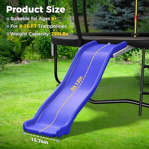 Heavy Duty Blue Trampoline Slide for 8-16FT, Kids 6+ Safety Ladder 220 LBs Capacity