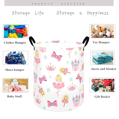 Image of Kids Laundry Hamper Clothes Gift Basket Storage Laundry Baskets Organizer Bin with Handles for Nursery Room (Castle)