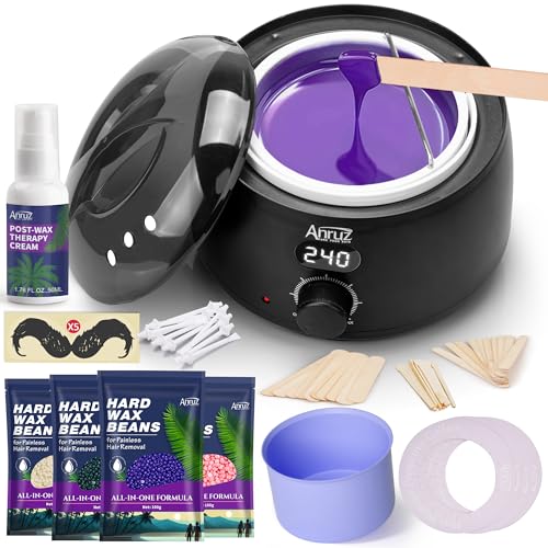 Image of ANRUZ Waxing Kit for Women Men - Digital Wax Kit for Hair Removal with Post-Wax Cream, Silicone Bowl & 55 More Accessories, at Home Use Warmer for Body, Bikini, Eyebrow, Face, Sensitive Skin