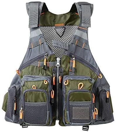 Fly Fishing Vest - Fishing Safety Life Jacket for Swimming, Sailing, Boating, Kayak - Floating Multifunction Breathable Backpack for Men and Women - Adjustable, Grey/Green/Red/Blue