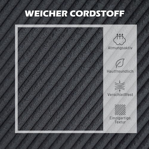 HOMCOM Ecksofa Couch mit Chaiselongue 3 Sitzer Sofa L Form Gepolsterte Eckcouch mit Cord-Optik, Hochdichtem Schaumstoff, bis 400 kg, für Wohnzimmer, Schlafzimmer, 214 x 134 x 87 cm Dunkelgrau – Bild 7