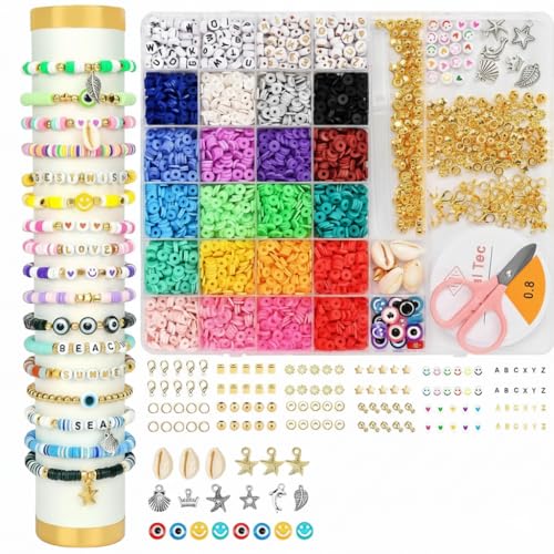 Image of DARK MAGISTER Kids Bracelet Making Kit with Colorful Beads, Rubber Bands, Charms and Tools - DIY Jewelry Craft Box for Children (Beads Set with Letter Cubes)