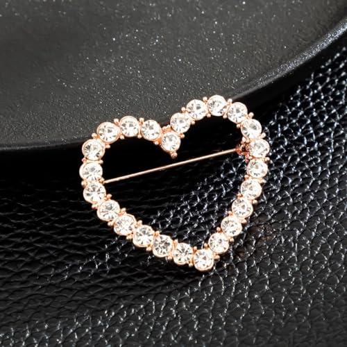 Image of Full Crystal Love Heart Brooch Pin Shining Rhinestone Hallow Heart Lucky Star Lapel Pin Sparkling Heart Pin Dainty Star Brooch Christmas Valentine's Day Gift Women Girls Wedding Party Ceremony Clothes Accessories