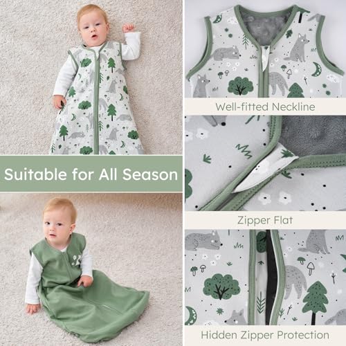 Image of Yoofoss Baby Sleep Sack 0-6 Months with Plush Dots Lining, 2 Pack TOG 1.5 Fleece Baby Wearable Blanket with 2-Way Zipper, Organic Cotton Fabric Toddler Sleeping Sack, (Small)
