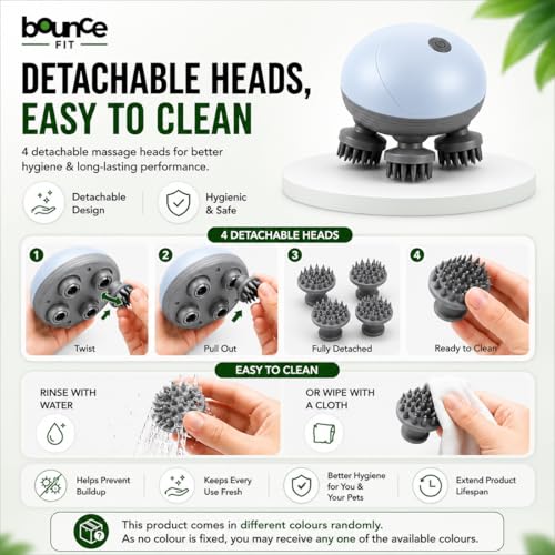 Image of Bouncefit AS-701 Portable Handheld Electric Scalp Massager | Scalp Massager for Pain Relief, Blood Circulation, Hair Growth support, Stress Relief, Relaxation | Long Battery Life | USB Type C Rechargable | Multicolour (A1-203)