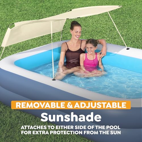 Image of H2OGO! 8 Foot 4 Inch x 70 Inch Summer Bliss Shaded Inflatable Family Pool for Kids Ages 6 Above
