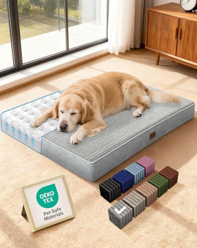 OhGeni 41 Inches Orthopedic Waterproof & Machine Washable Dog Bed for Large Pets, Suitable for Crates, 25D Egg Crate Foam, Non-Slip Bottom & Removable Cover(Gray)