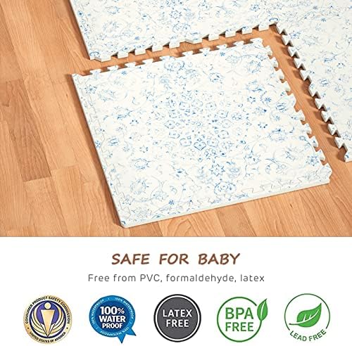 Extra Large Baby Play Mat - 4FT x 6FT Non-Toxic Foam Puzzle Floor Mat for Kids & Toddlers (Persia Handmade Pattern, Blue and White) 5 51cOKEYpOpL. AC