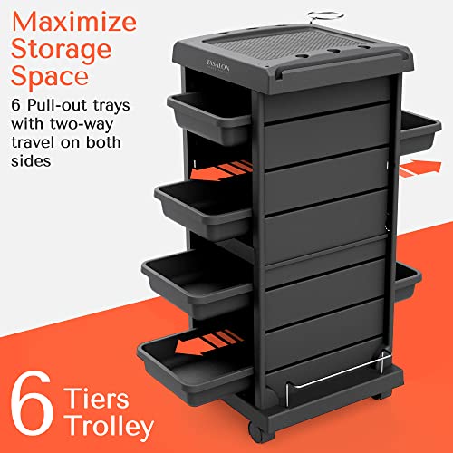 Tasalon Salon Trolley Cart For Salon Station - Space Saving Salon Rolling Cart For Extra Storage - Hair Salon Beauty Storage Cart - 6-Tray Salon Cart - Multipurpose Tool Cart - Tattoo Tray - Hair Cart #TOP2