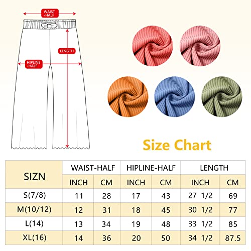 V.&Grin Girls Wide-Leg Pants, Flowy Lounge Palazzo Ribbed Knit Pants For Girls 7-16 Years(Orange S) #TOP5