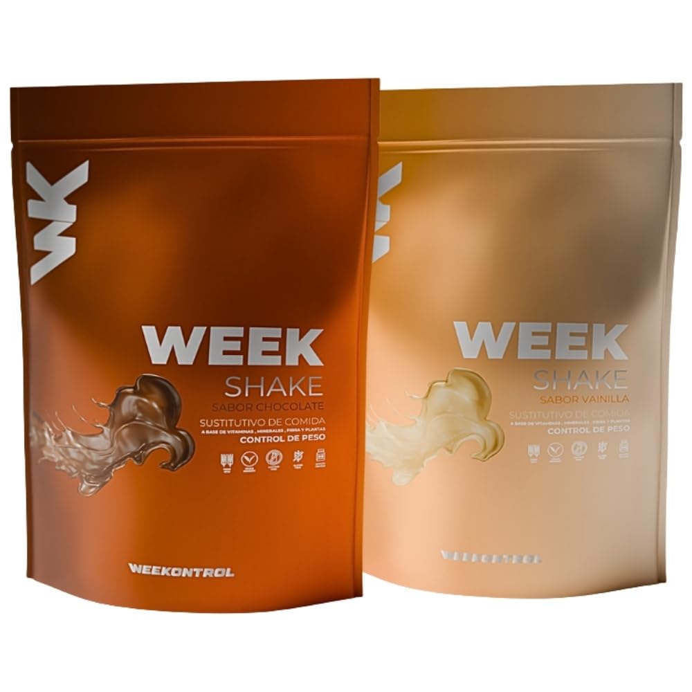Weekontrol Pack 2 Sabores Batidos Sustitutivos Comida Week Shake Proteína Vegetal Saciante Mantener Peso 600gr Chocolate Vainilla